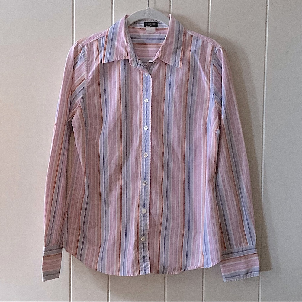 ⭐️ J Crew Multicolored Striped Long Sleeve Button Down Shirt Medium 100% Cotton